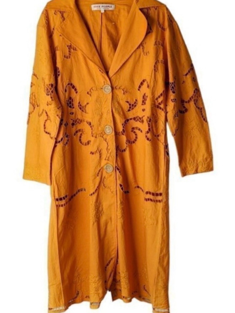 Free People Suzanna Autumn marigold eyelet Cotton Duster size Med - Picture 3 of 13